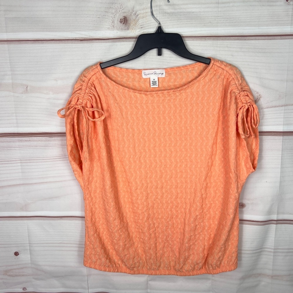 French Laundry‎ Top Womens M Orange Boat Neck Blouse Texture Knit Elastic Waist